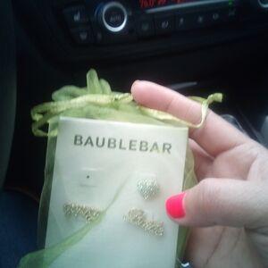 BaubleBar Gold and Green Earring Set